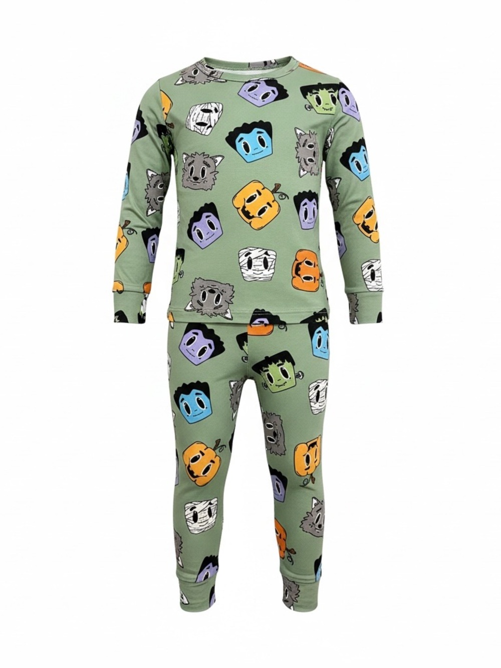 Posh Peanut Kids Green Monster Face Pajama Set